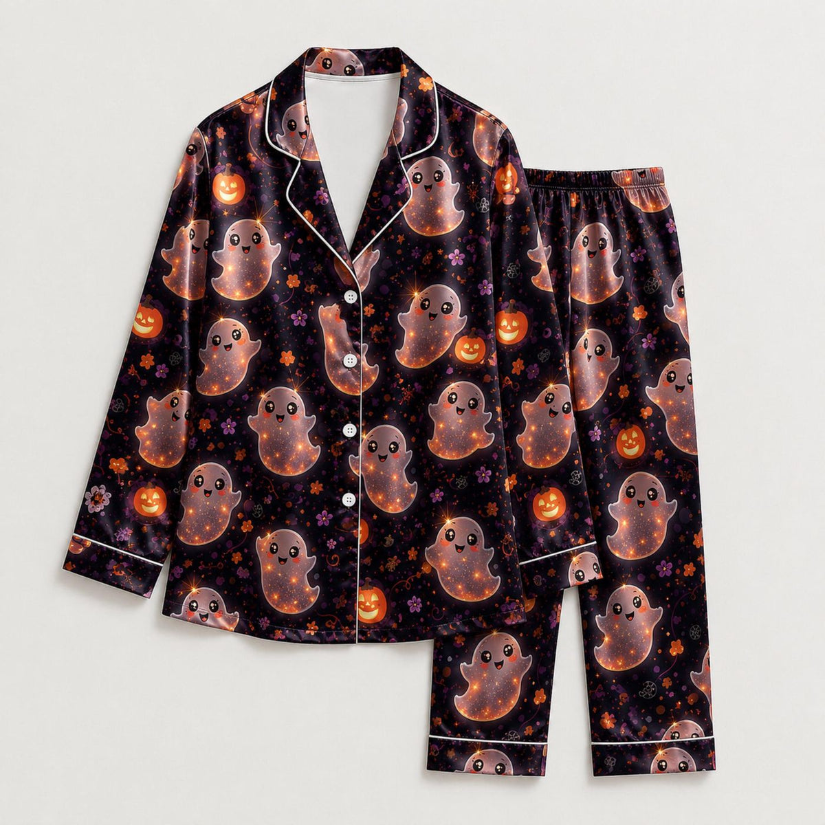 Seasonal Holiday Inspired Satin Pajama Set for Cozy October Nights