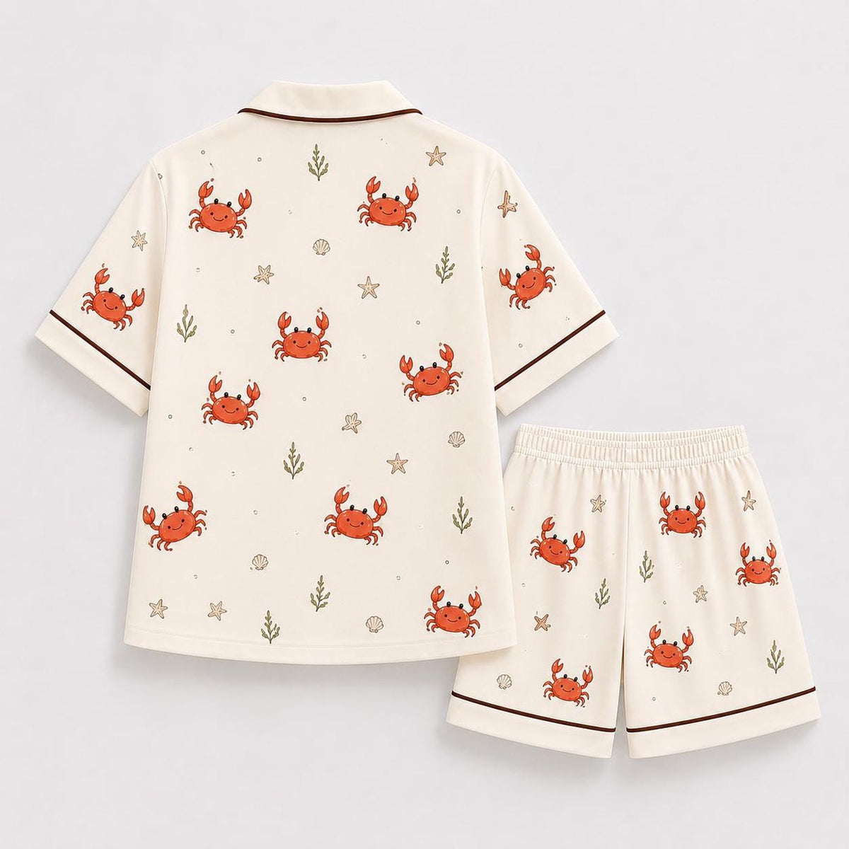 Crab Pajama Set Women Coastal Beach Sleepwear Summer Ocean Animal