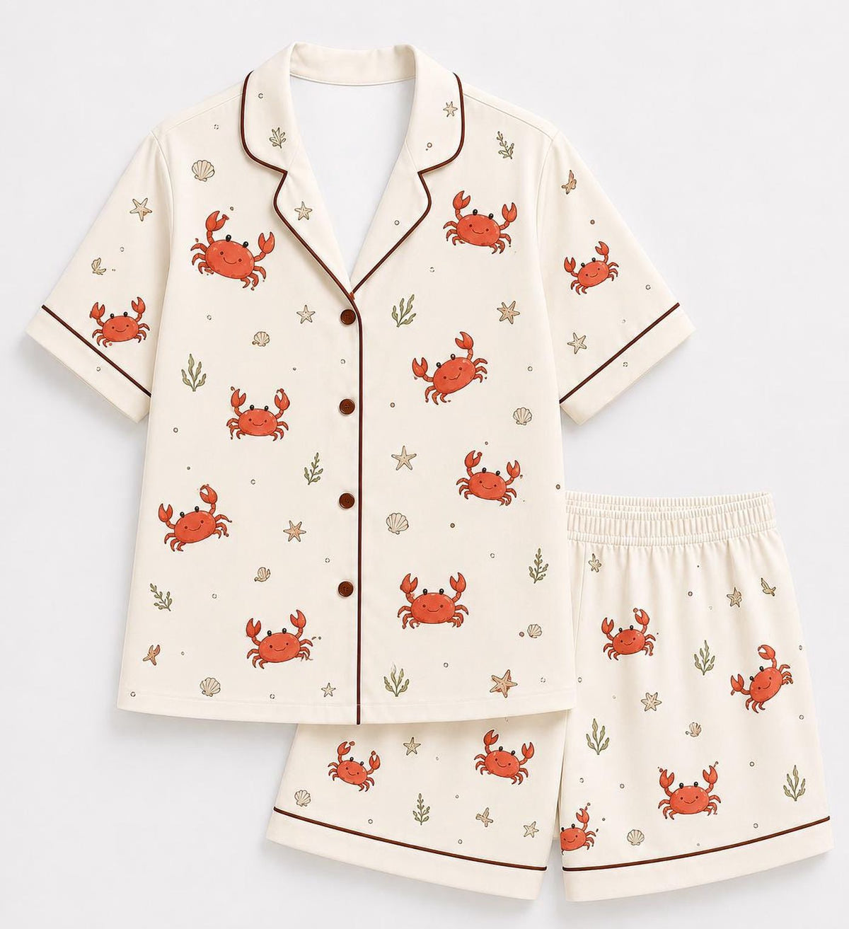 Crab Pajama Set Women Coastal Beach Sleepwear Summer Ocean Animal