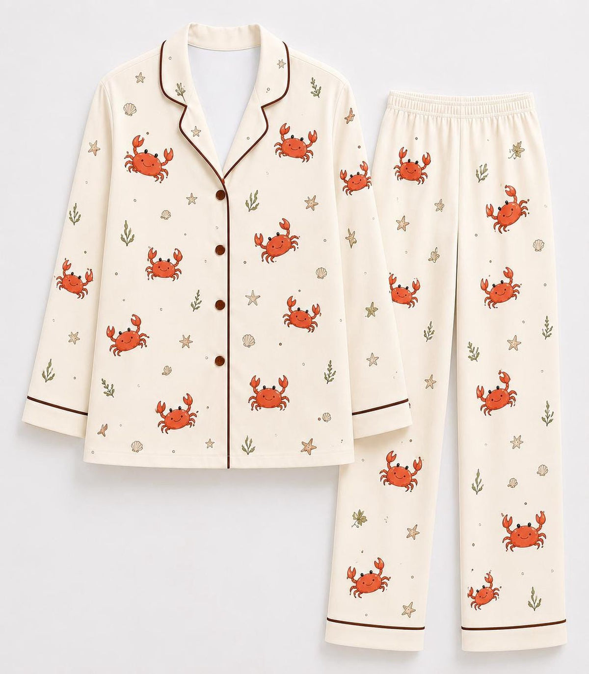 Crab Pajama Set Women Coastal Beach Sleepwear Summer Ocean Animal