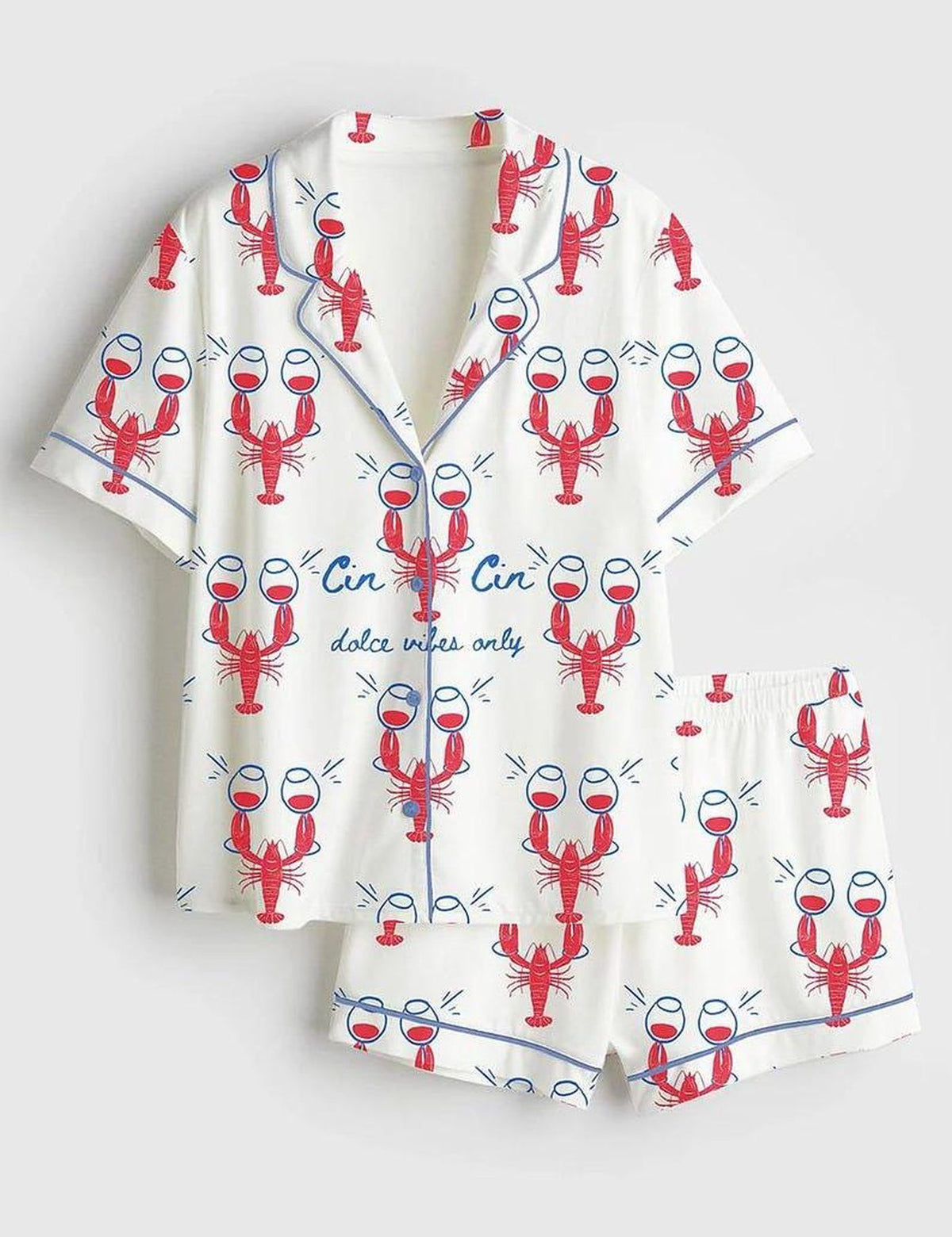 Crawfish Lover Pajamas Set Women Cajun Seafood Print Summer PJs