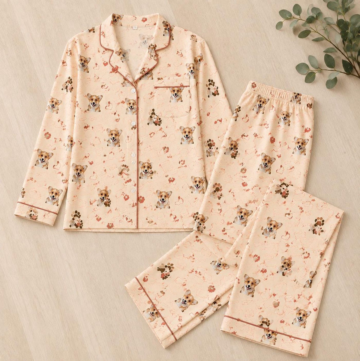 Custom Corgi Pajama Set Personalized Pet Photo Sleepwear Dog Mom Lounge Set
