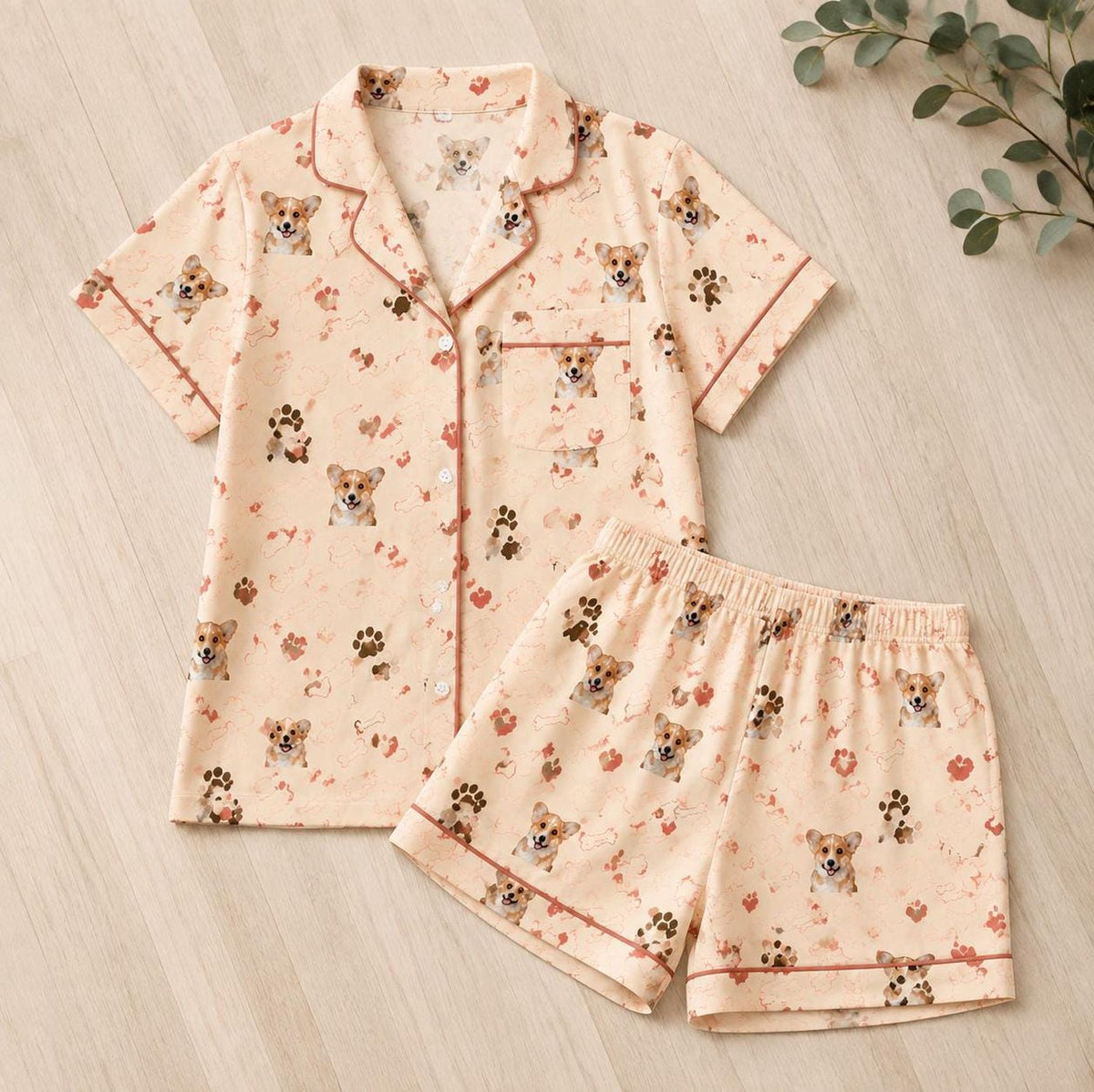 Custom Corgi Pajama Set Personalized Pet Photo Sleepwear Dog Mom Lounge Set
