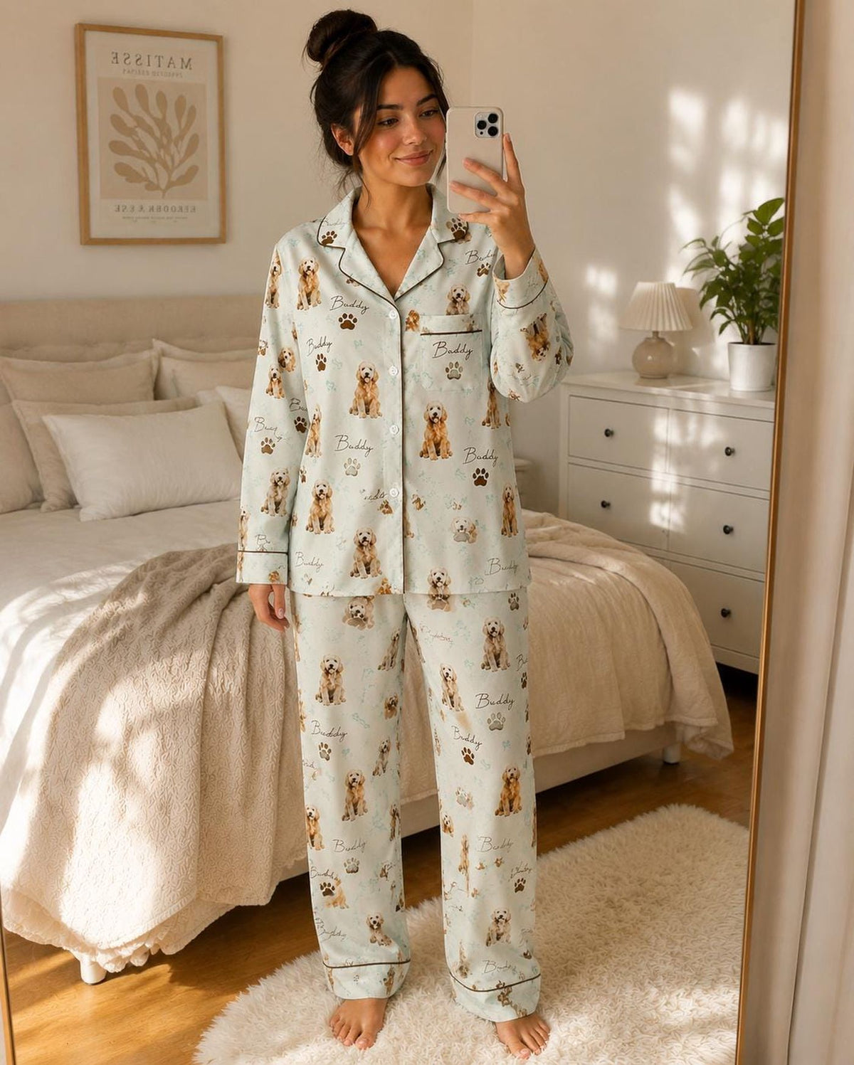Personalized Custom Dog Face Pajama Set Mint Green Pet Photo Sleepwear