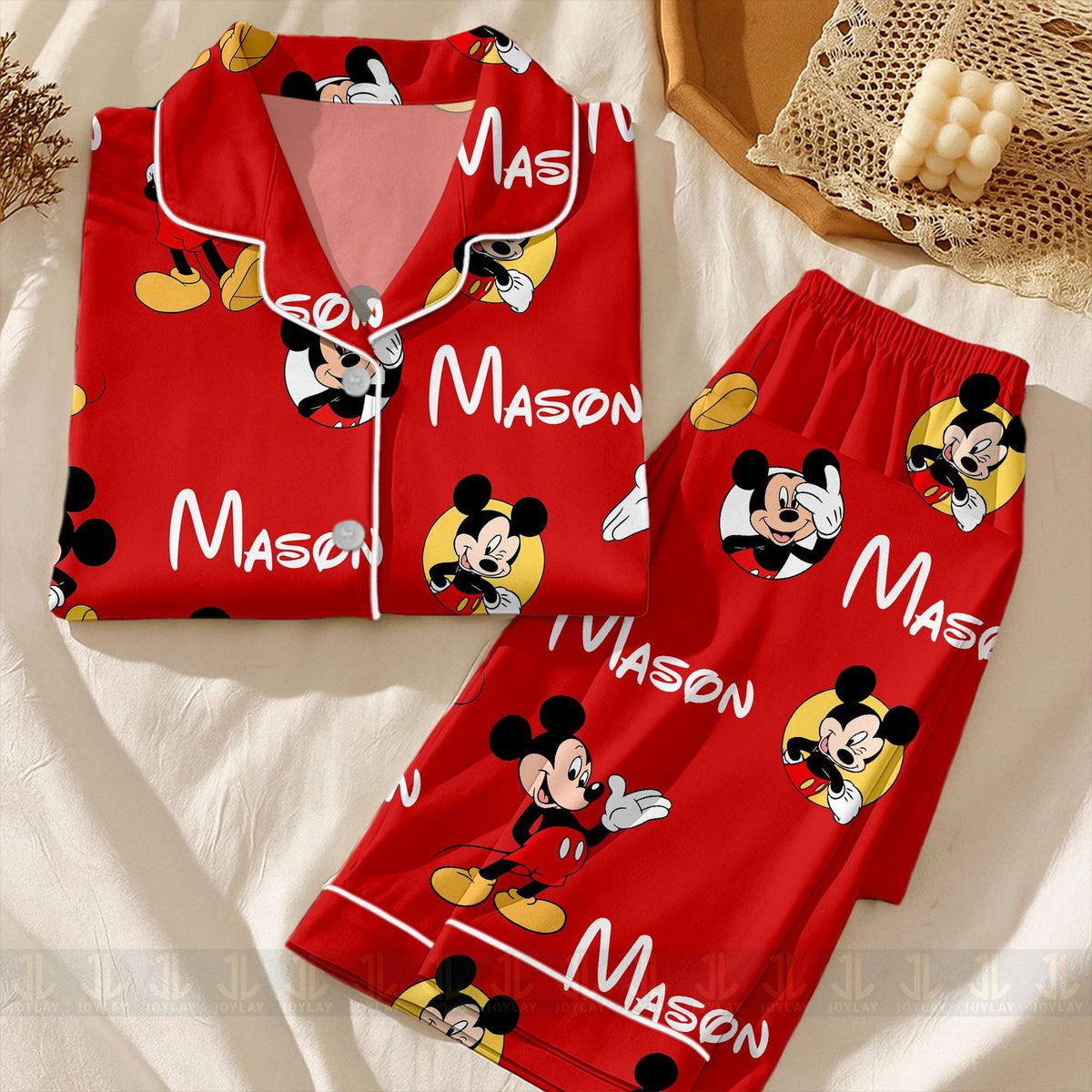Kid Mouse Satin Pajamas Set Custom Name Matching Sleepwear