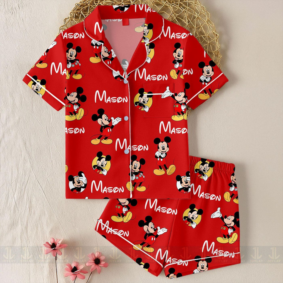 Kid Mouse Satin Pajamas Set Custom Name Matching Sleepwear