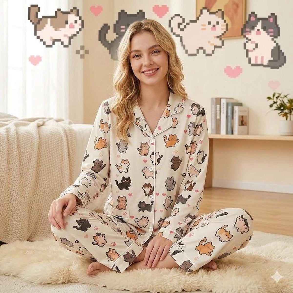 Cute Cat Women s Pajama Set Summer Gift Cat Lover