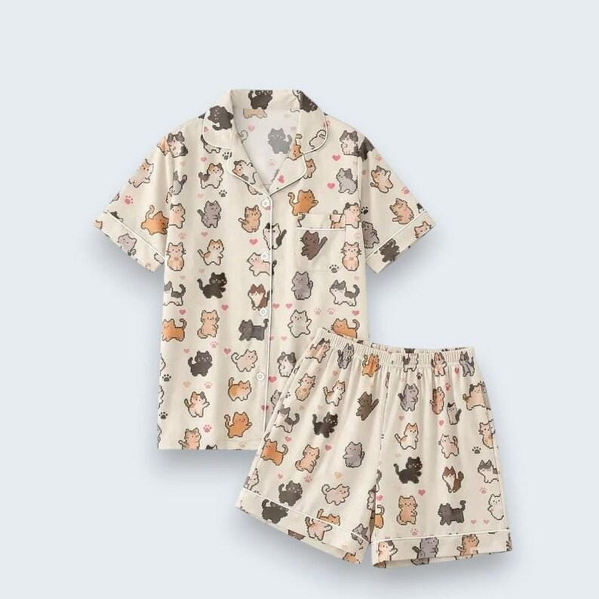 Cute Cat Women s Pajama Set Summer Gift Cat Lover