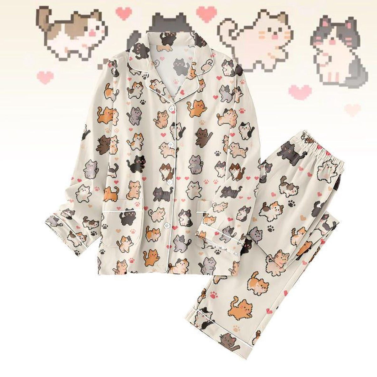 Cute Cat Women s Pajama Set Summer Gift Cat Lover