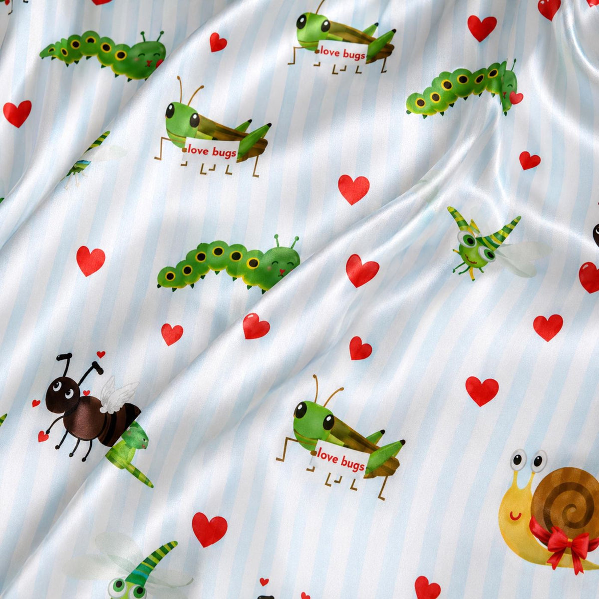 Cute Garden Bug Satin Pajama Set: Caterpillar Ant Snail & Heart Pattern - Cozy Sleepwear