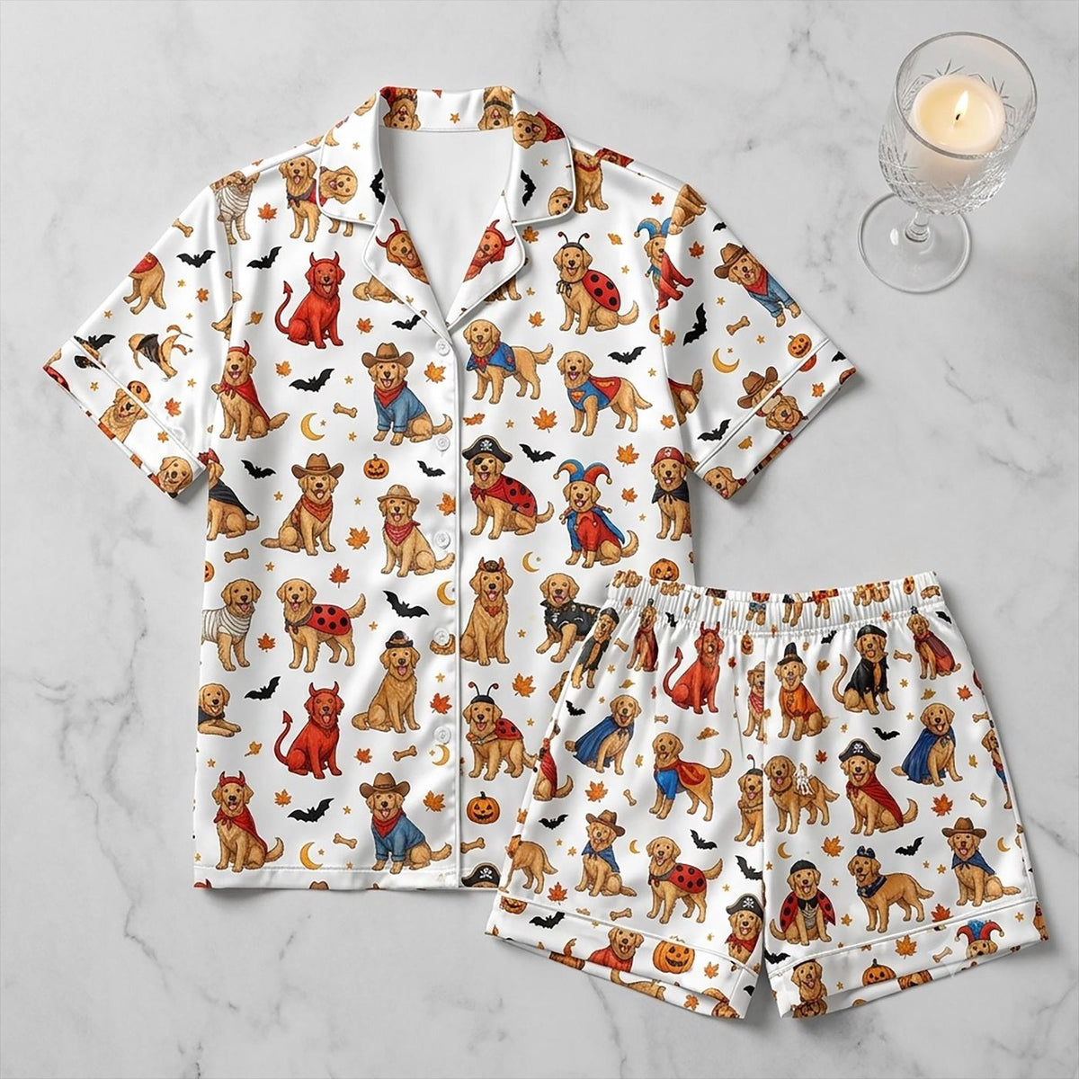 Cute Golden Retriever Halloween Pajamas Set - Funny Dog Loungewear Gift