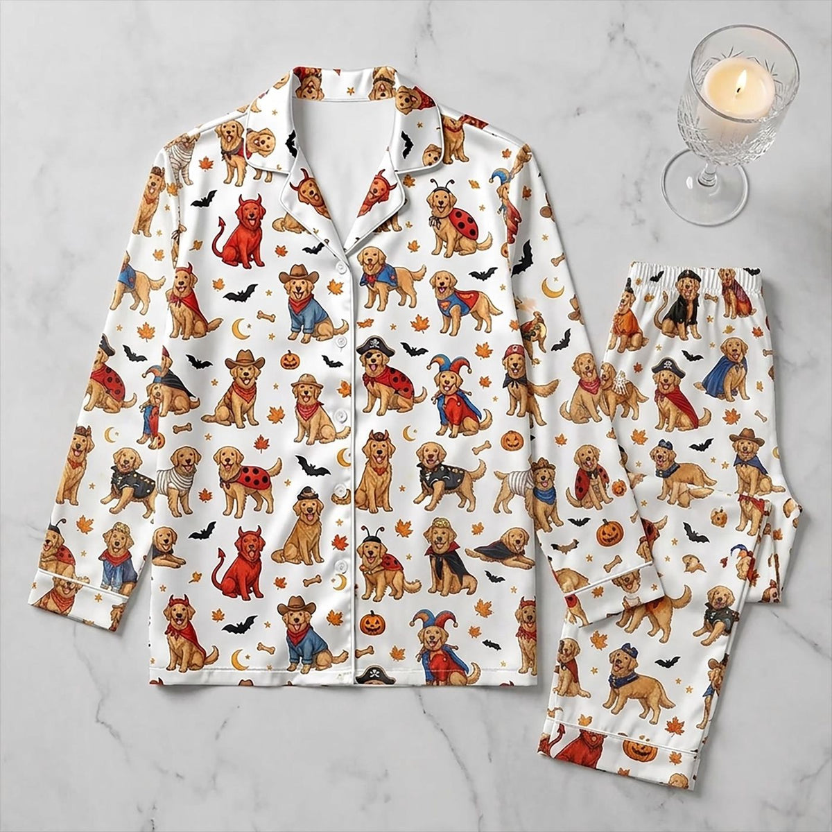 Golden Retriever Halloween Pajamas Set - Funny Dog Loungewear Gift