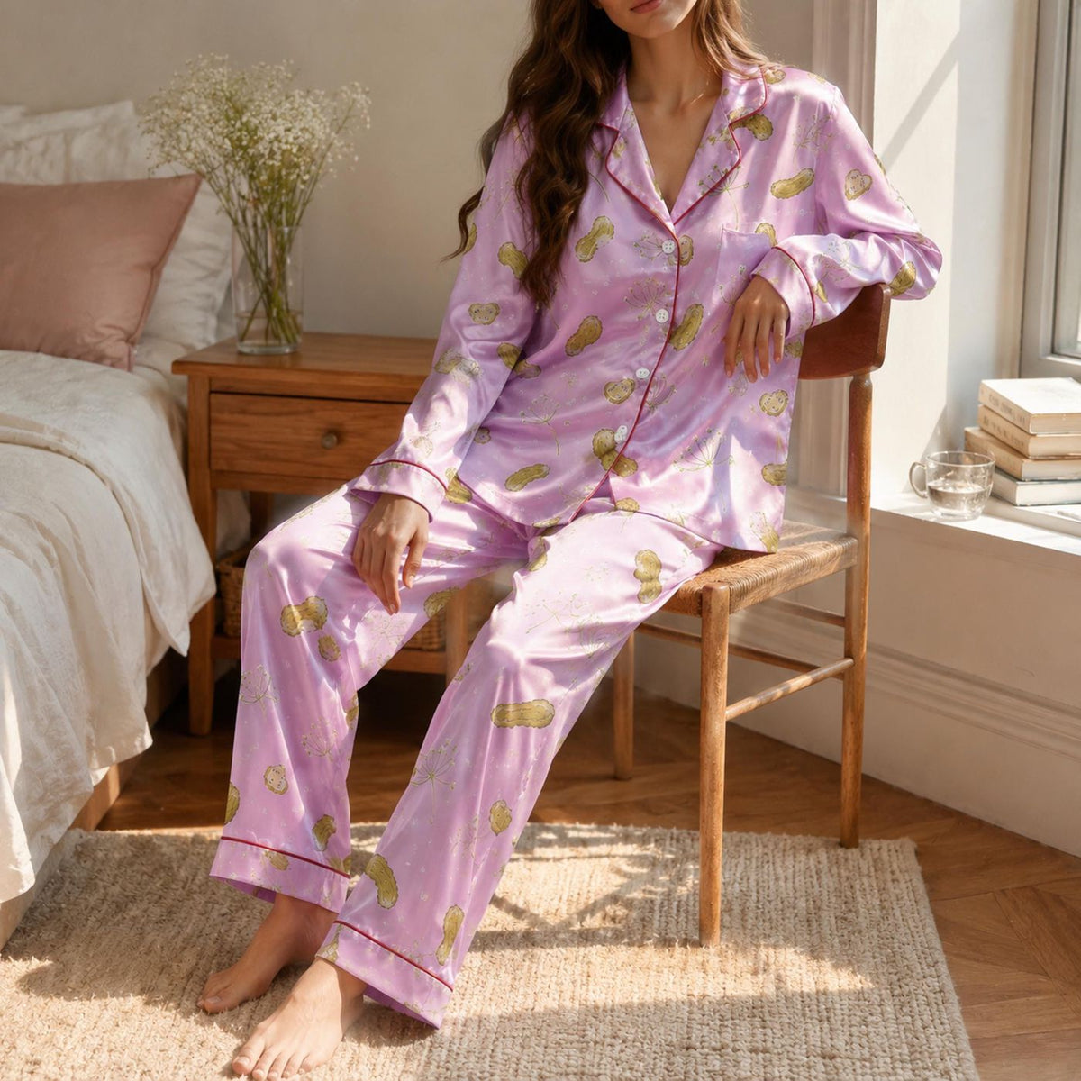 Cute Pickle Satin Pajama Set: Playful Dill Pickle Pattern for Cozy Sleepwear