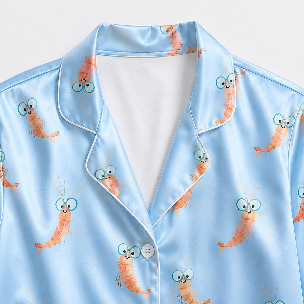 Cute Shrimp Satin Pajama Set: Playful Sea Creature Pattern for Cozy Sleepwear