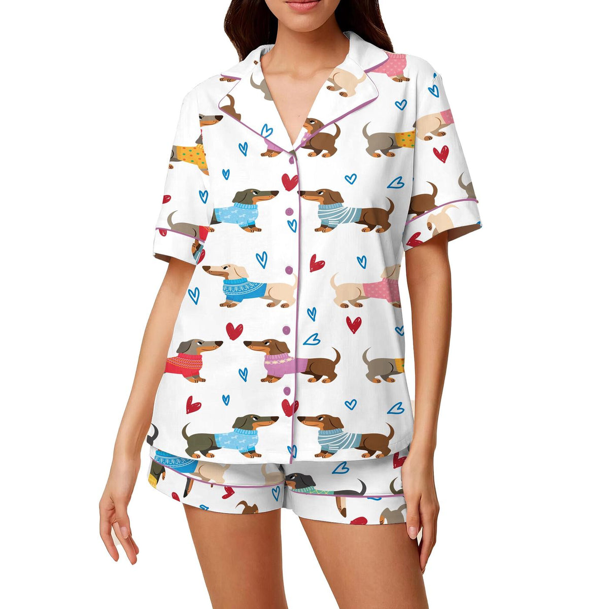 Dachshund Dog Print Women s Pajama Set - Cozy Loungewear Gift