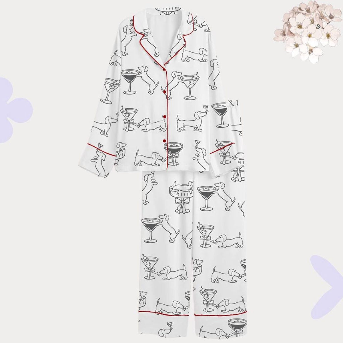 Dachshund Martini Print Pajamas: Stylish Sleepwear for Dog Lovers