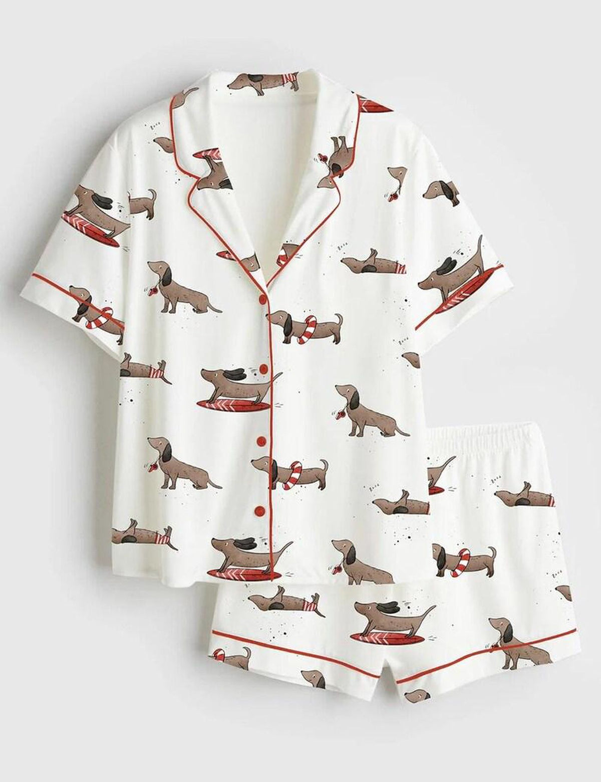 Dachshund Pajama Set Women Wiener Dog Sleepwear Cute Doxie Print