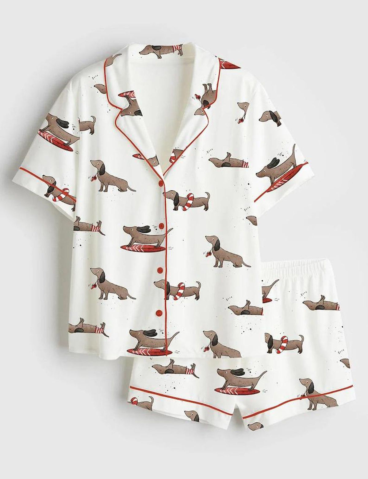 Dachshund Pajama Set Women Wiener Dog Sleepwear Cute Doxie Print