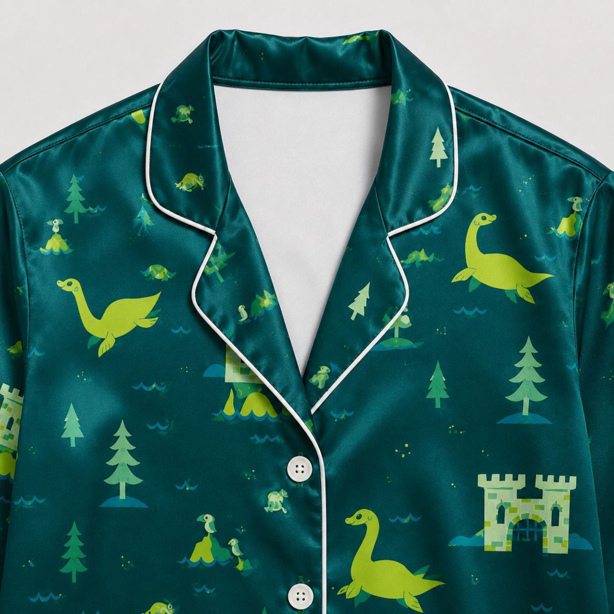 Cute Dinosaur Satin Pajama Set for Cozy Sleepwear & Loungewear