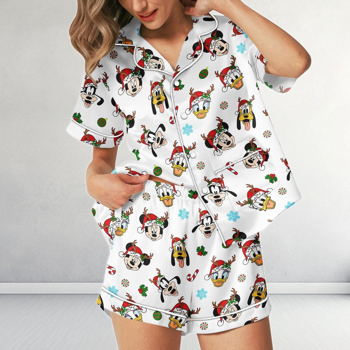 Disney Christmas Reindeer Satin Pajamas Mickey Mouse Friends Festive Gift