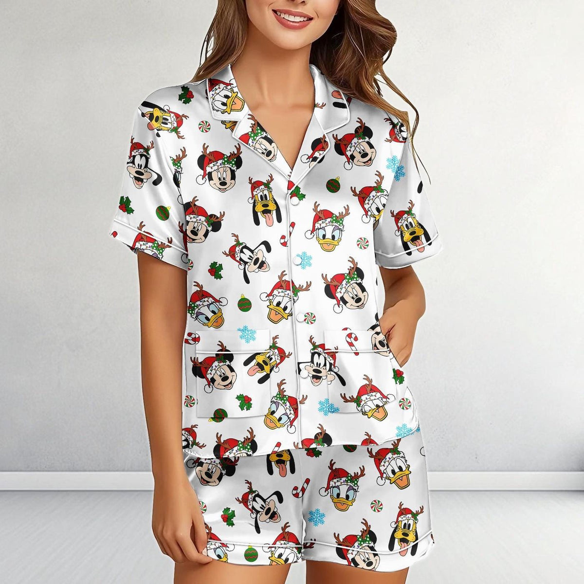 Disney Christmas Reindeer Satin Pajamas Mickey Mouse Friends Festive Gift