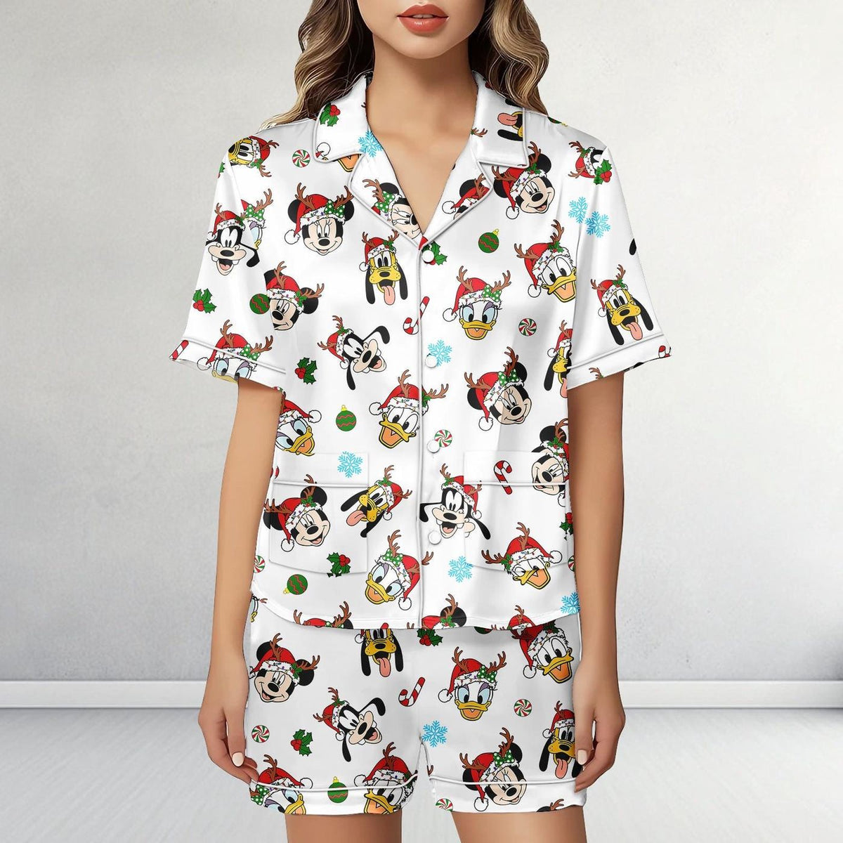 Disney Christmas Reindeer Satin Pajamas Mickey Mouse Friends Festive Gift