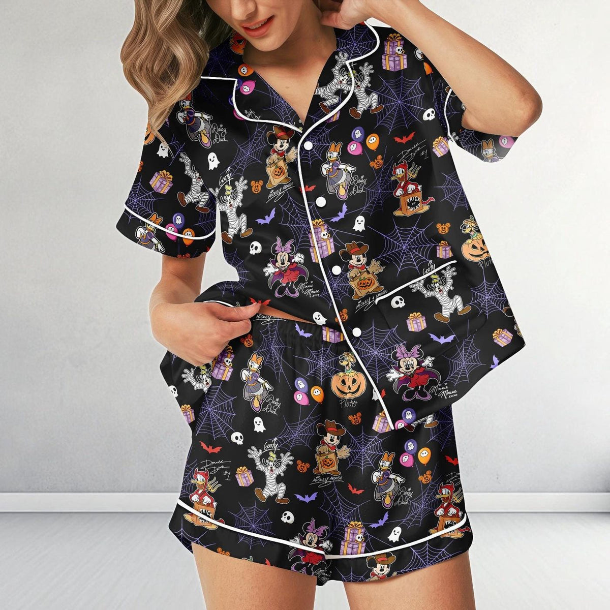 Disney Character Halloween Satin Pajamas Mickey Trick or Treat Short Sleepwear