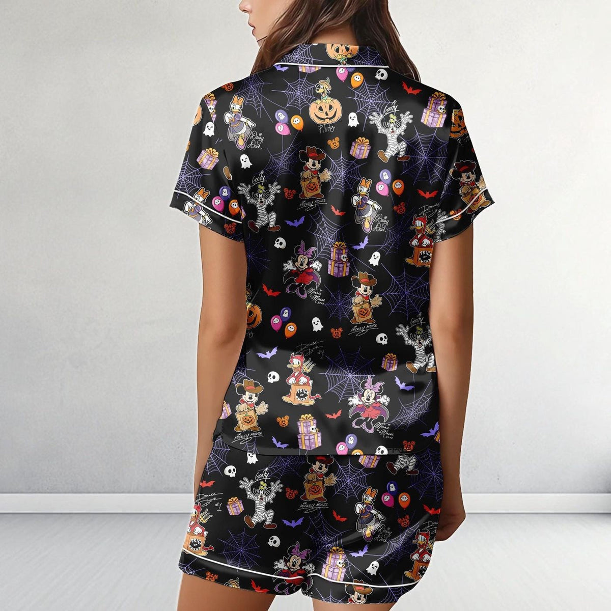 Disney Character Halloween Satin Pajamas Mickey Trick or Treat Short Sleepwear