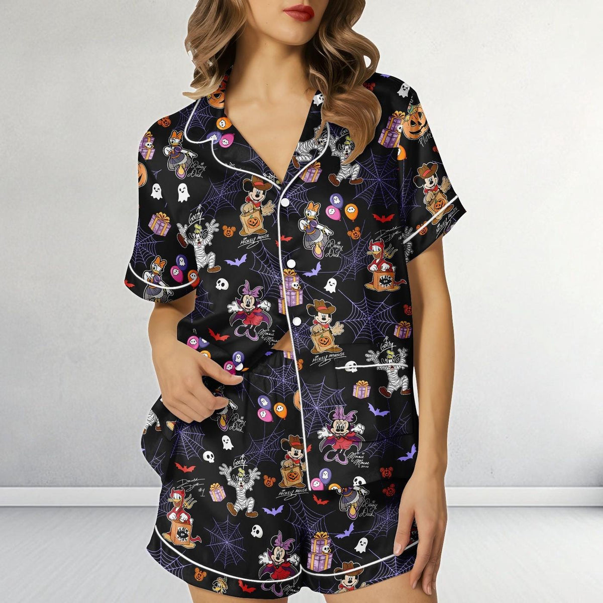 Disney Character Halloween Satin Pajamas Mickey Trick or Treat Short Sleepwear