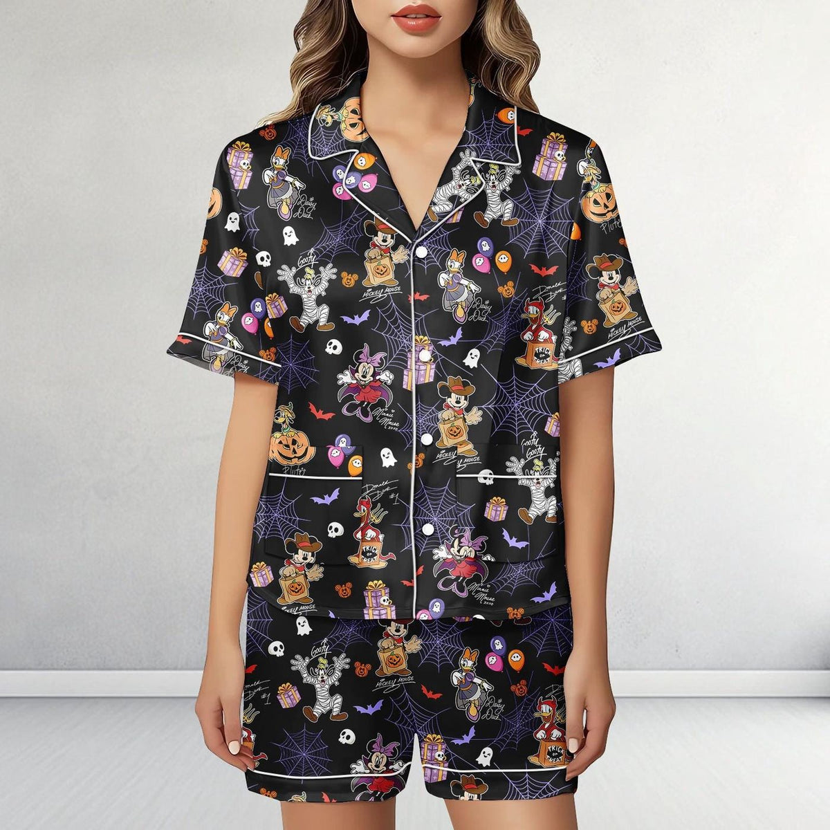 Disney Character Halloween Satin Pajamas Mickey Trick or Treat Short Sleepwear