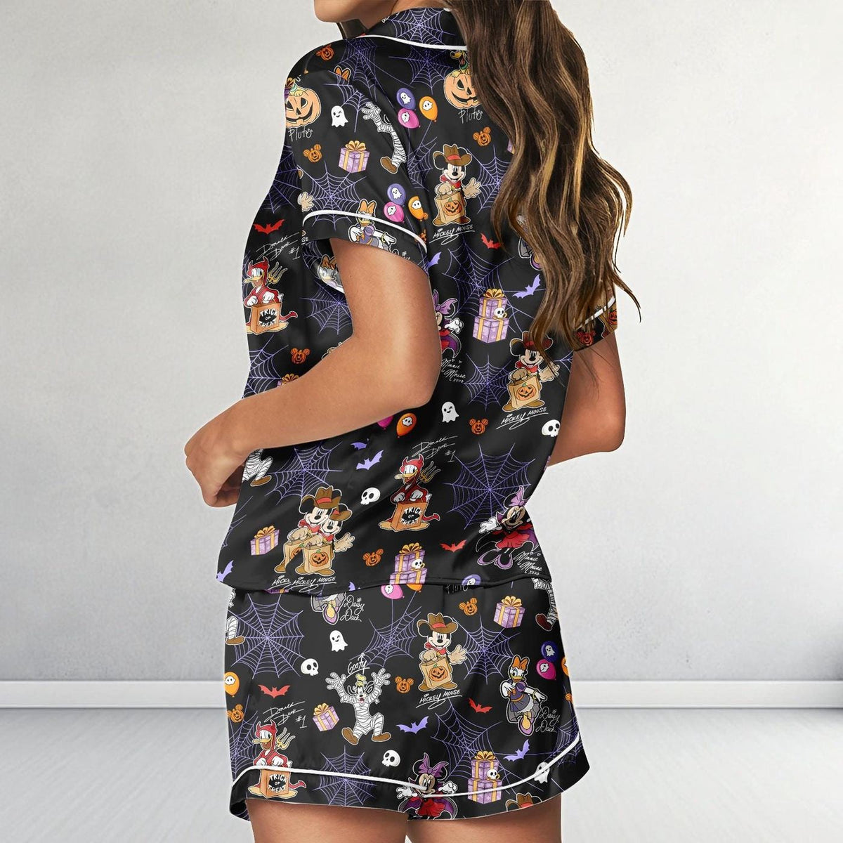 Disney Character Halloween Satin Pajamas Mickey Trick or Treat Short Sleepwear