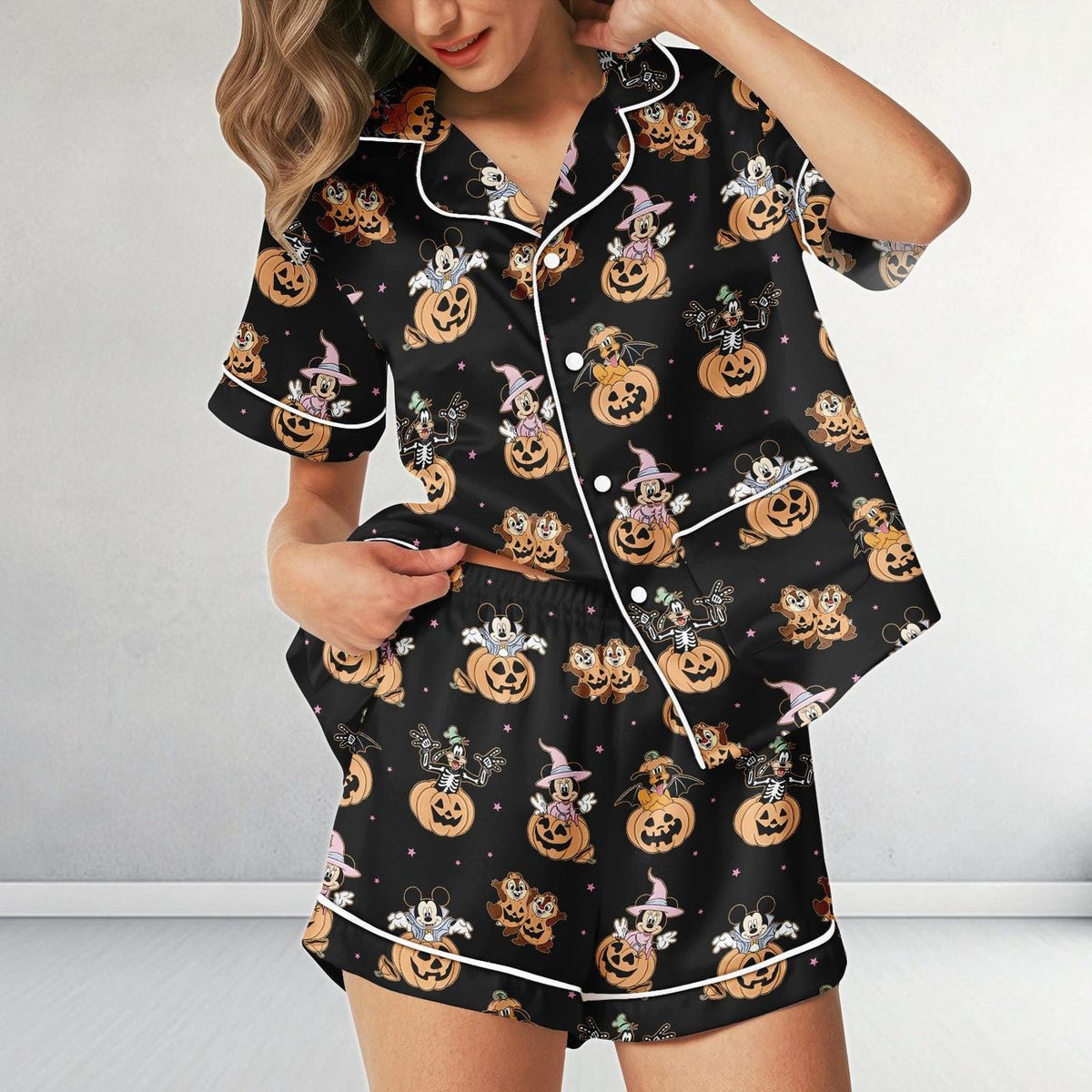 Disney Halloween Mickey Minnie Pumpkin Pajamas Set Kids Sleepwear