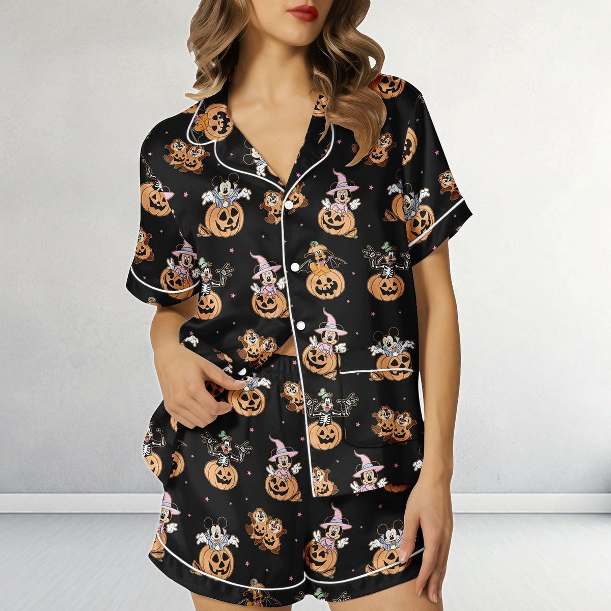 Disney Halloween Mickey Minnie Pumpkin Pajamas Set Kids Sleepwear