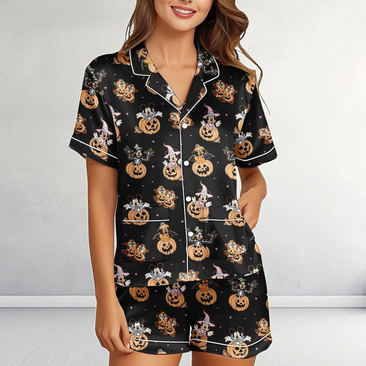 Disney Halloween Mickey Minnie Pumpkin Pajamas Set Kids Sleepwear