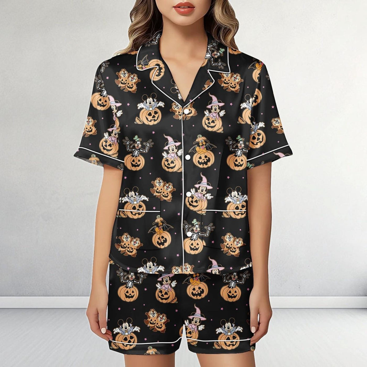 Disney Halloween Mickey Minnie Pumpkin Pajamas Set Kids Sleepwear