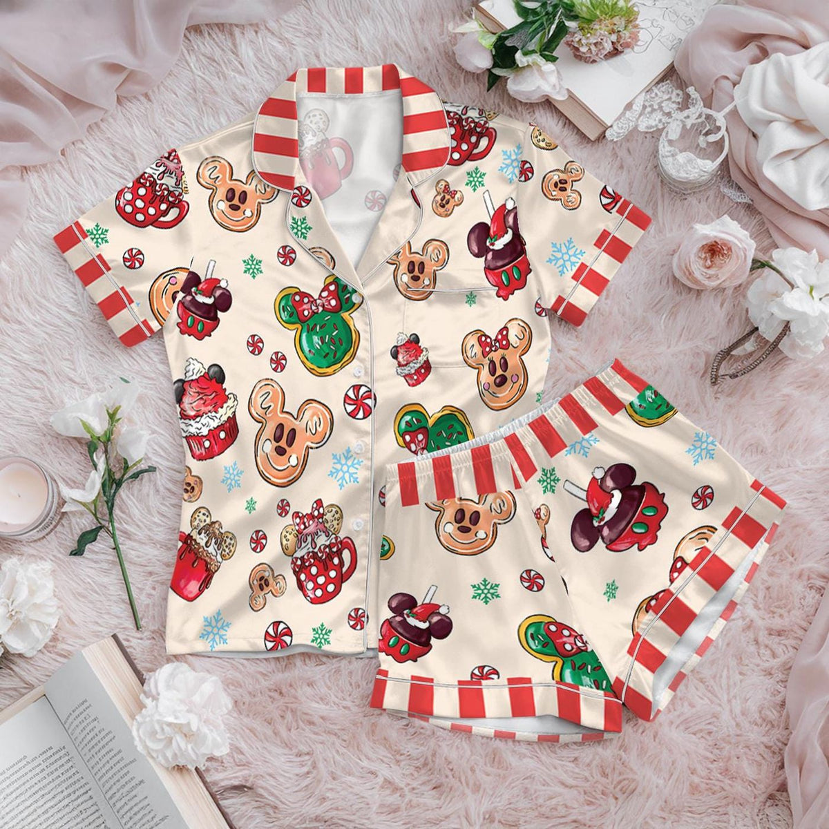 Disney Mickey Mouse Christmas Candy Short Set Pajamas Kids Xmas PJ