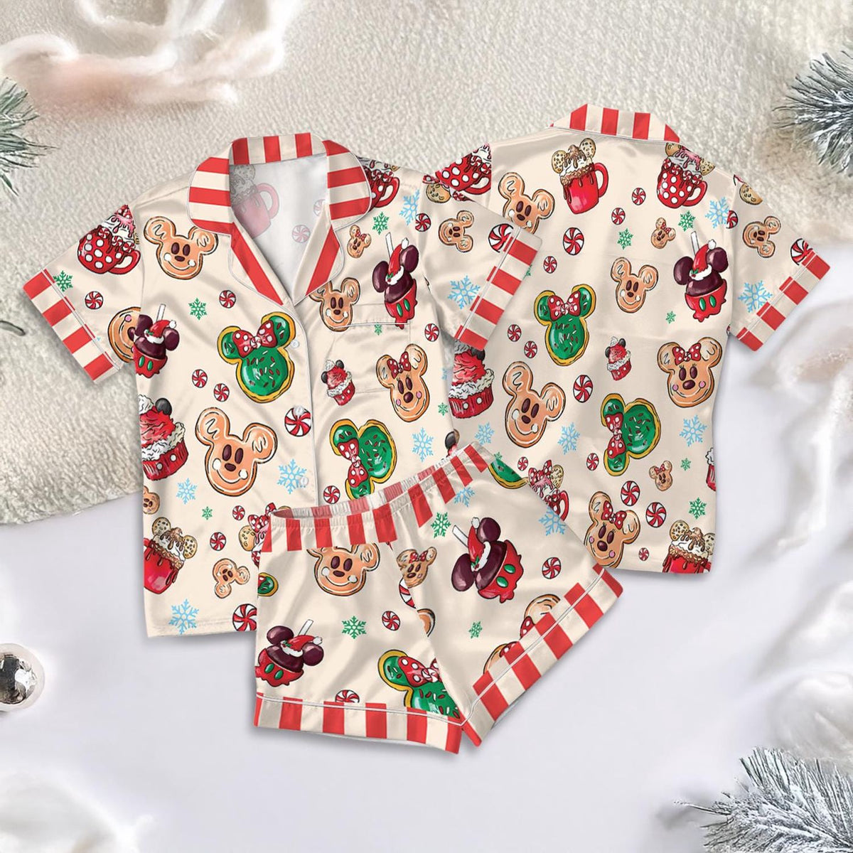 Disney Mickey Mouse Christmas Candy Short Set Pajamas Kids Xmas PJ