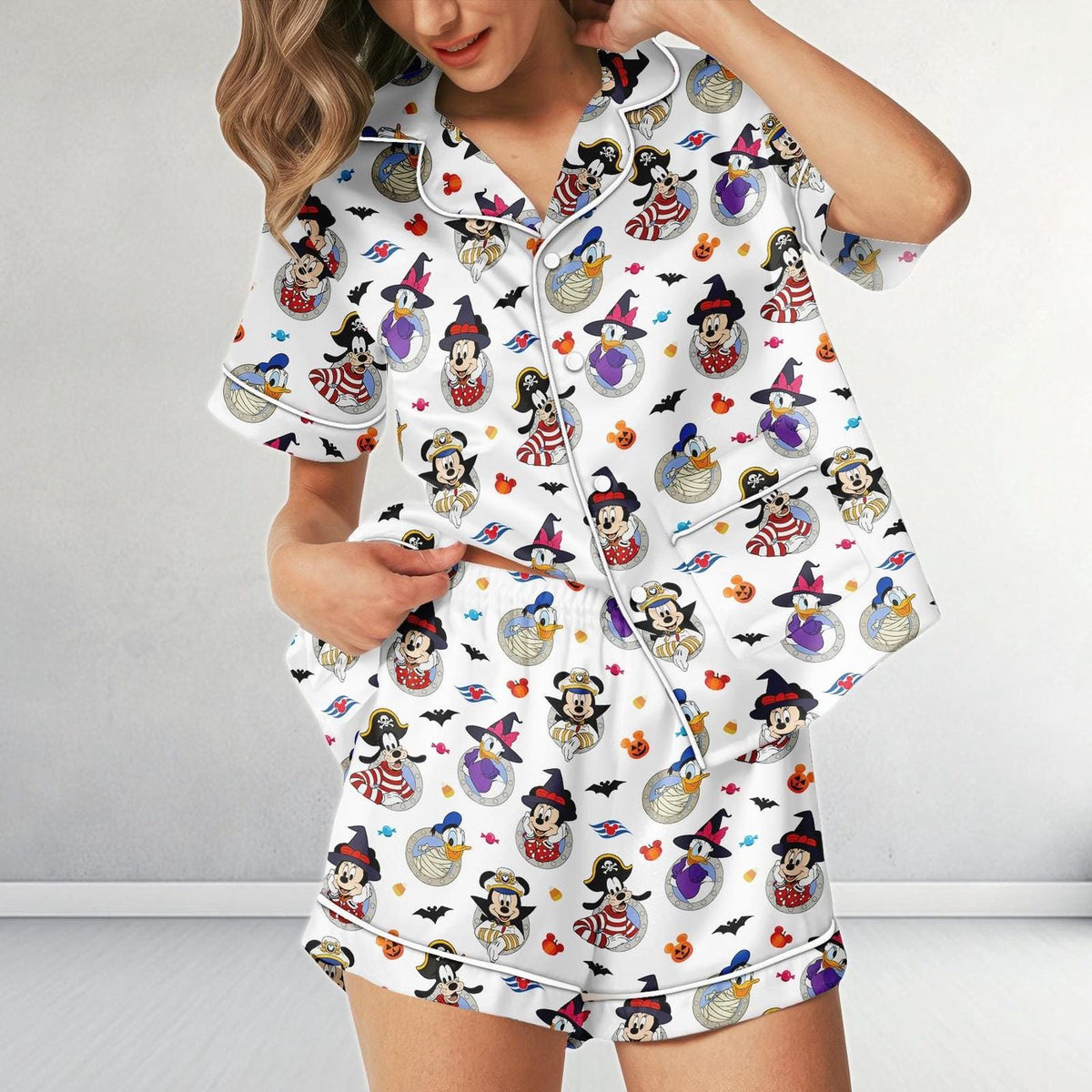 Disney Cruise Halloween Satin Pajamas Pirate Mickey Donald Sleepwear