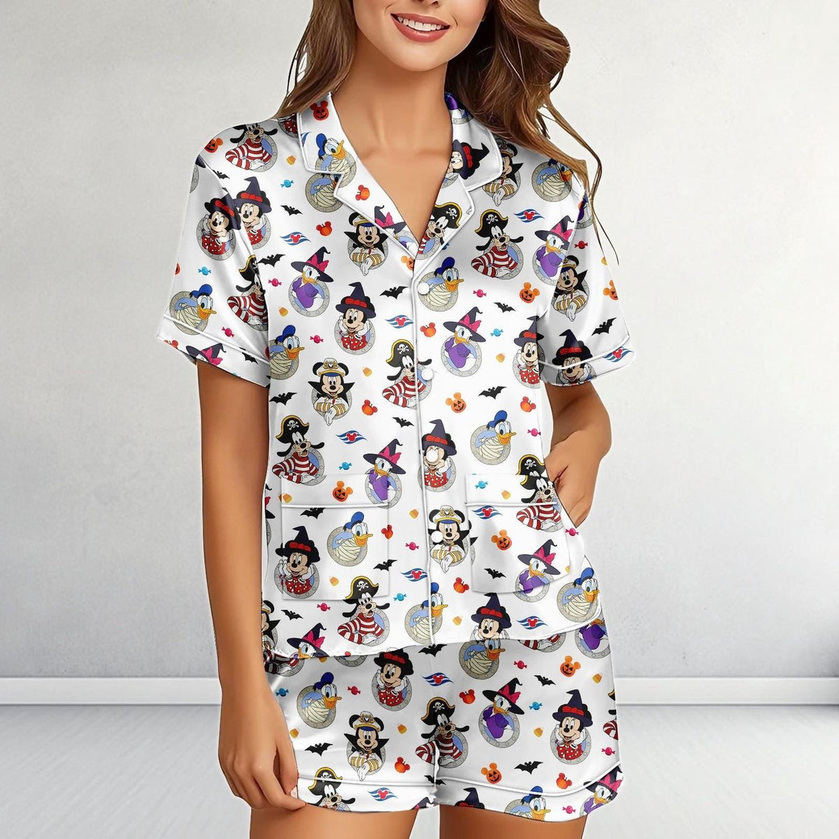 Disney Cruise Halloween Satin Pajamas Pirate Mickey Donald Sleepwear