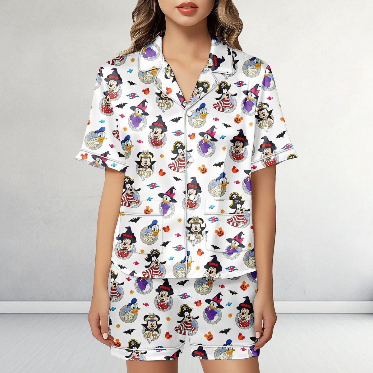 Disney Cruise Halloween Satin Pajamas Pirate Mickey Donald Sleepwear