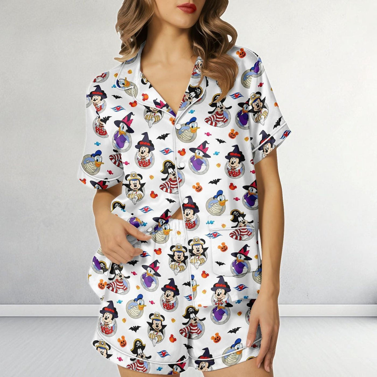 Disney Cruise Halloween Satin Pajamas Pirate Mickey Donald Sleepwear