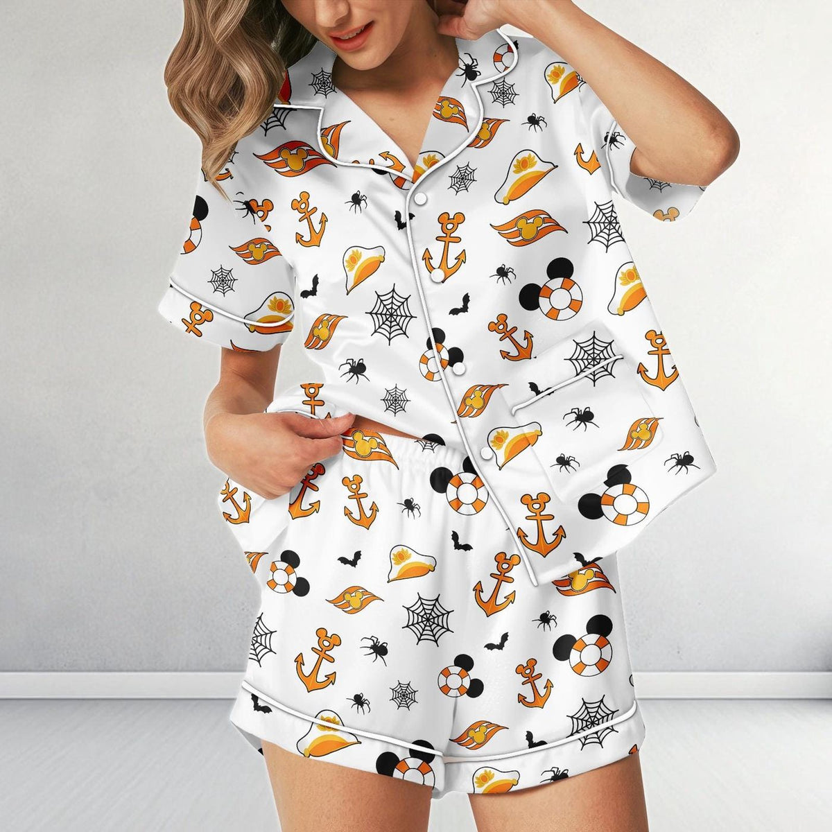 Disney Cruise Line Halloween Satin Pajamas Mickey Anchor Sleepwear Gift