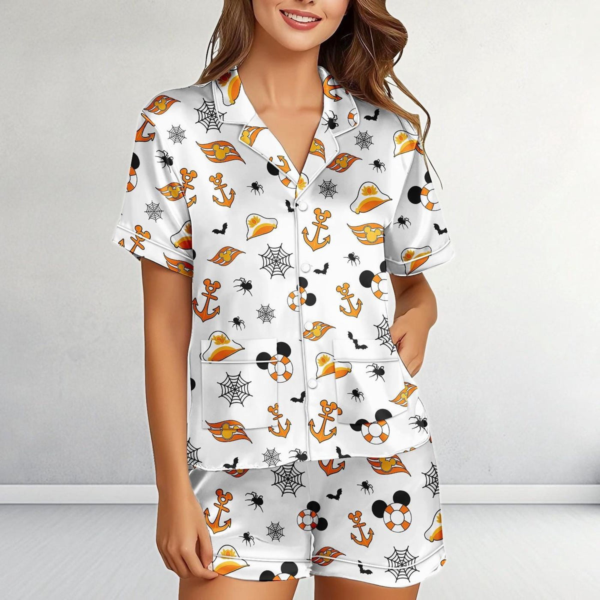 Disney Cruise Line Halloween Satin Pajamas Mickey Anchor Sleepwear Gift