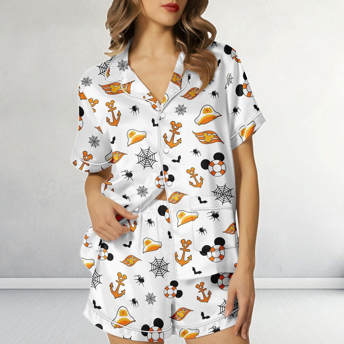 Disney Cruise Line Halloween Satin Pajamas Mickey Anchor Sleepwear Gift