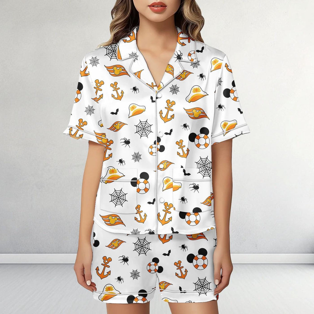 Disney Cruise Line Halloween Satin Pajamas Mickey Anchor Sleepwear Gift
