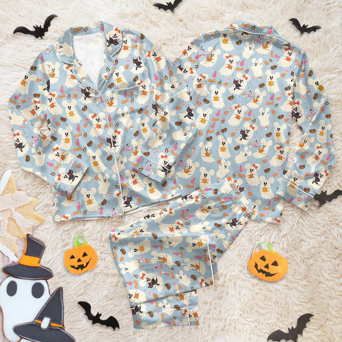 Disney Halloween Mickey Ghost Pumpkin Satin Pajamas Women Halloween Loungewear