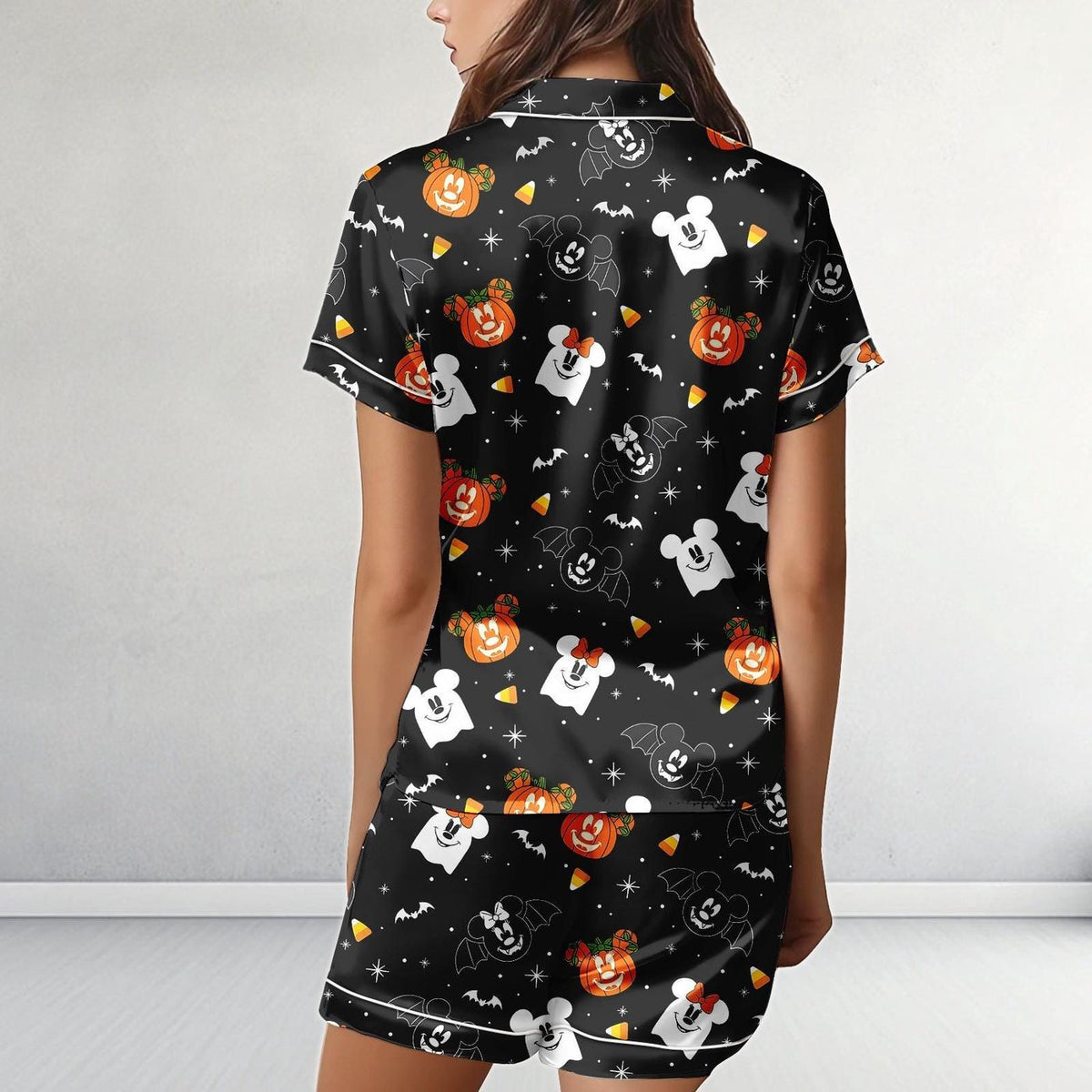 Disney Halloween Satin Pajamas Black Pumpkin Ghost Mickey Sleepwear