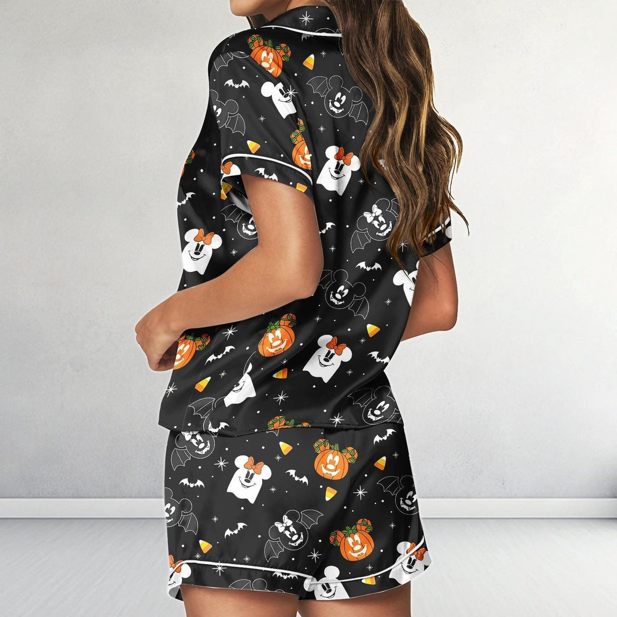 Disney Halloween Satin Pajamas Black Pumpkin Ghost Mickey Sleepwear