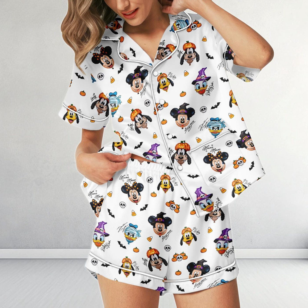 Disney Halloween Satin Pajamas Mickey Minnie Donald Daisy Set