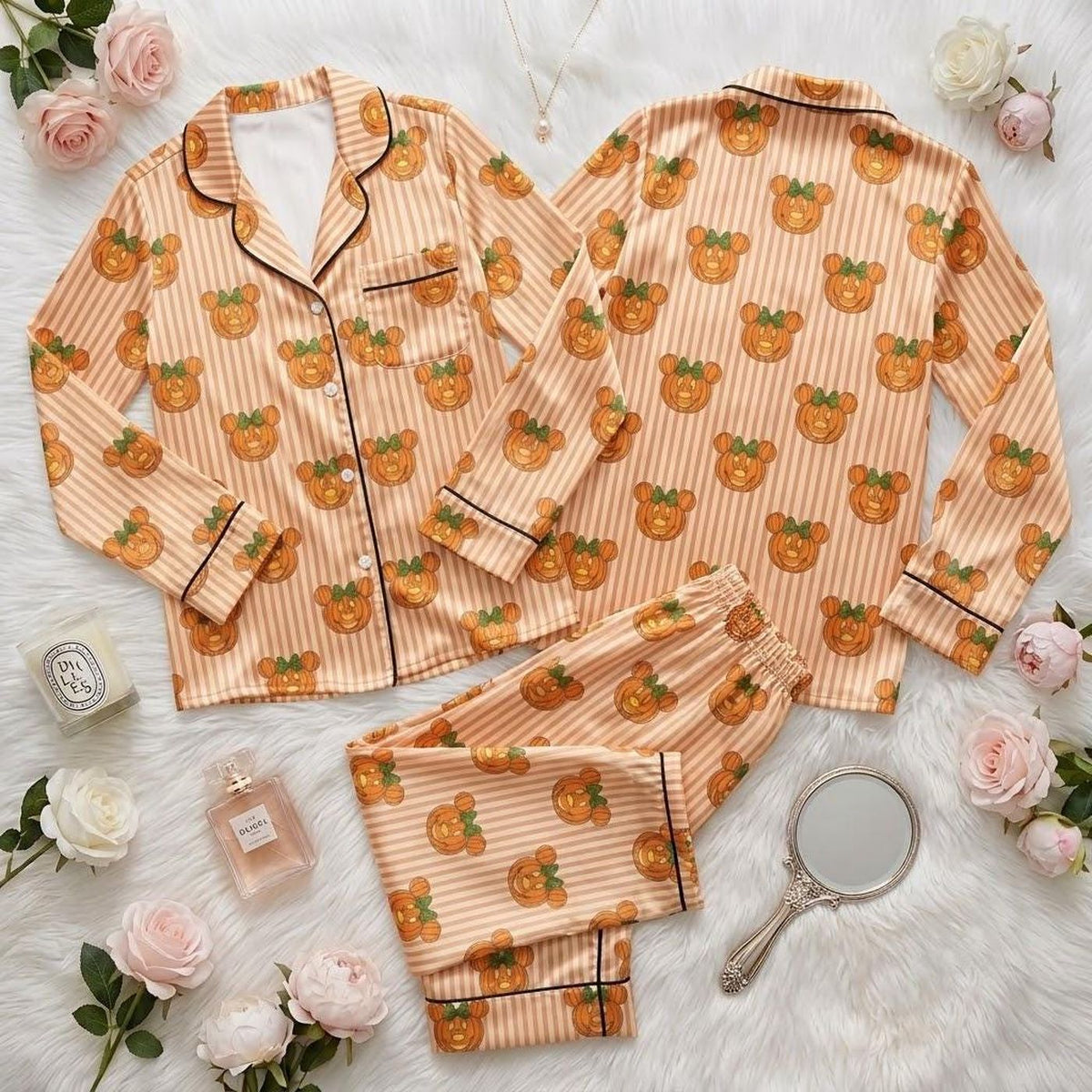 Mickey Minnie Halloween Pumpkin Pajama Set Matching Loungewear